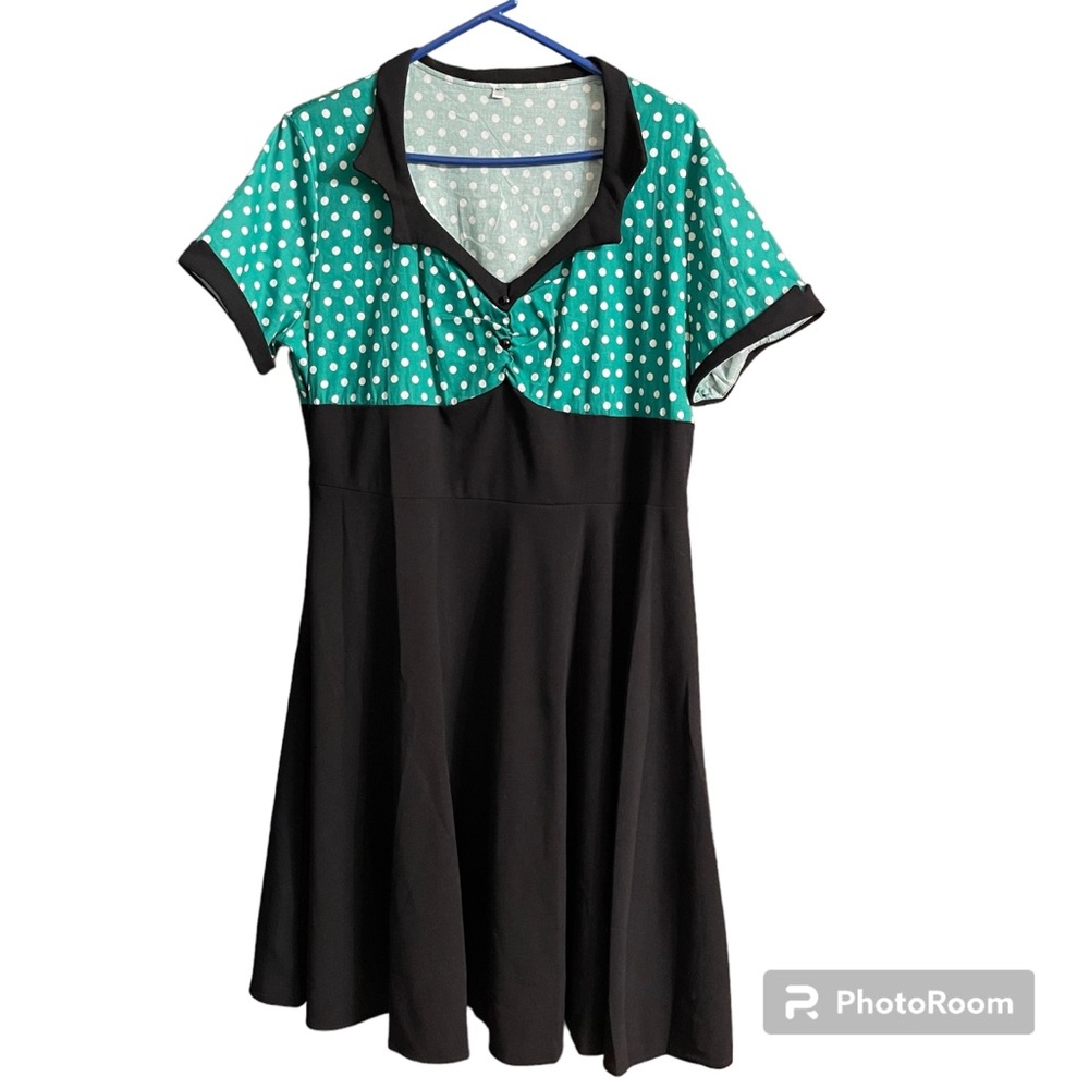 Audrey Hepburn Rockabilly Green Polka Dot Swing Dress Vintage Inspired 4XL - Picture 4 of 7